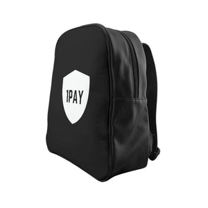 1PAY Black PU Leather Everyday Usage School Backpack