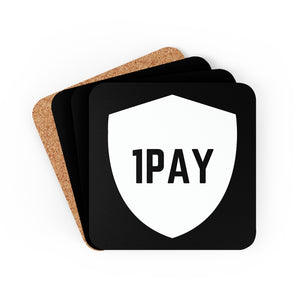 1PAY Black Genuine Hardboard Cork Back Coaster