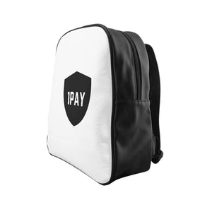 1PAY White PU Leather Everyday Usage School Backpack