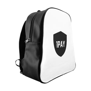 1PAY White PU Leather Everyday Usage School Backpack