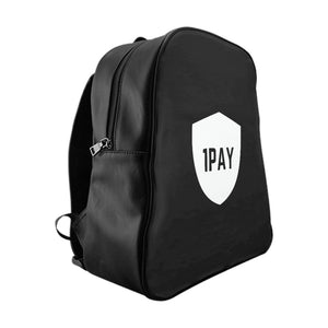 1PAY Black PU Leather Everyday Usage School Backpack